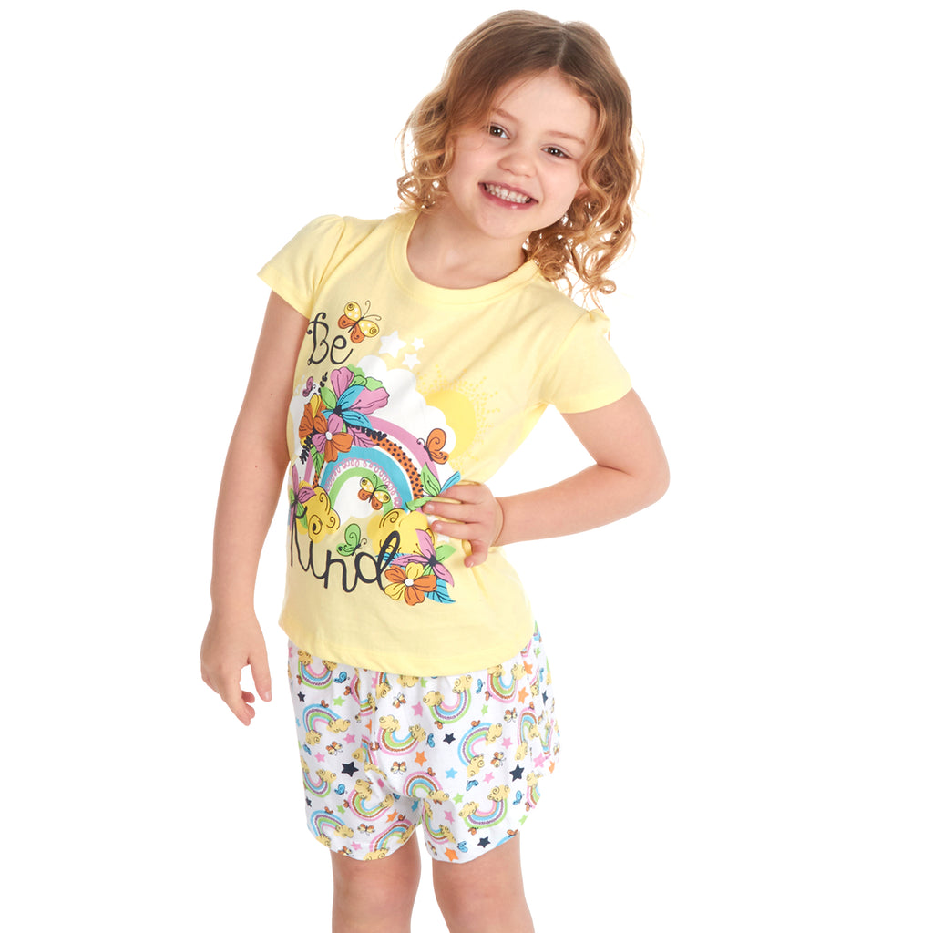 Kids Girls Shorty Pyjamas 2 Piece Pyjama Set 100% Cotton Short Sleeve 2-13 Years