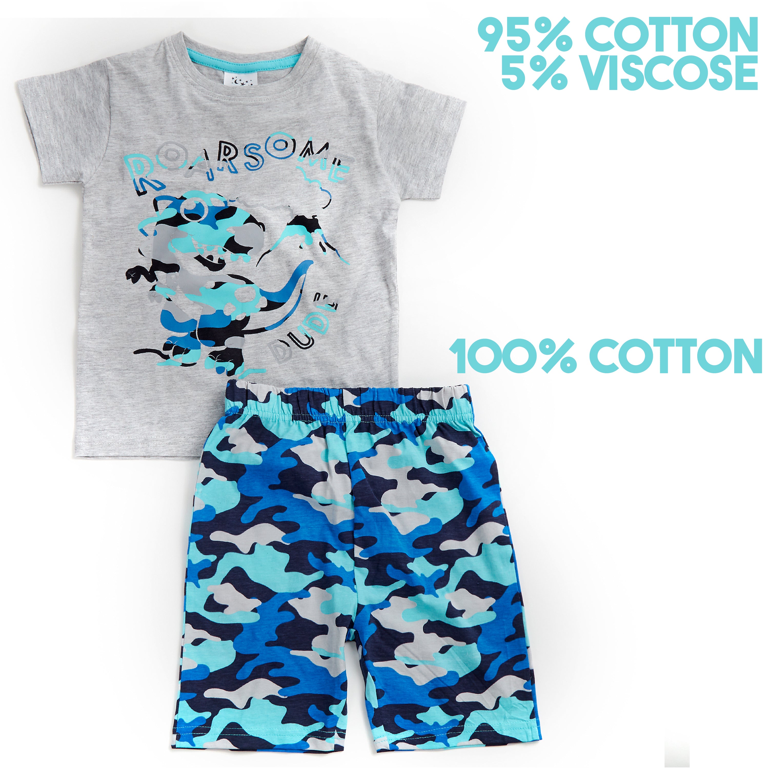 Boys 2 Piece Pyjama Set Cotton Rich PJs Summer T-shirt Shorts Set Age 2-13 Years