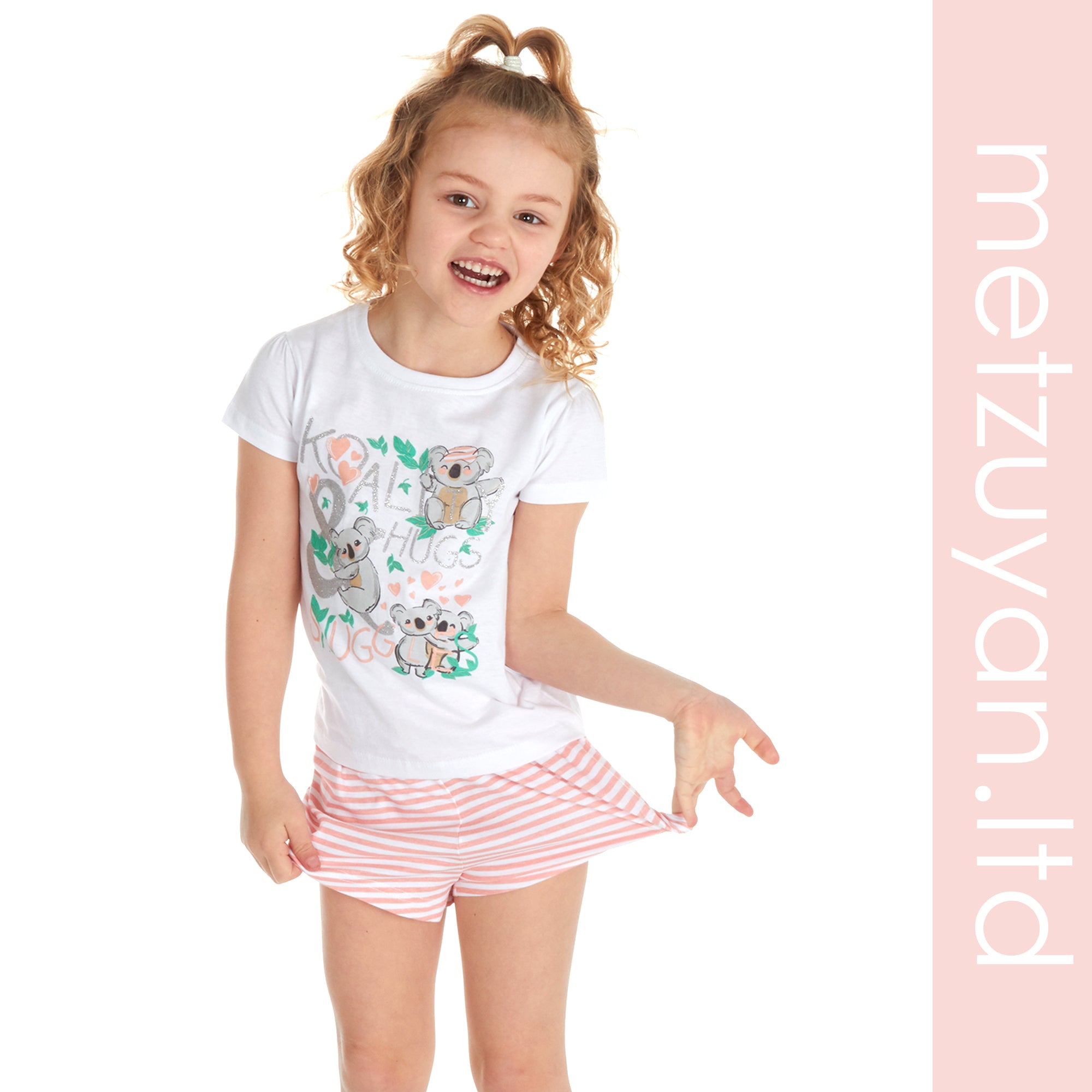 Kids Girls Shorty Pyjamas 2 Piece Pyjama Set 100% Cotton Short Sleeve 2-13 Years