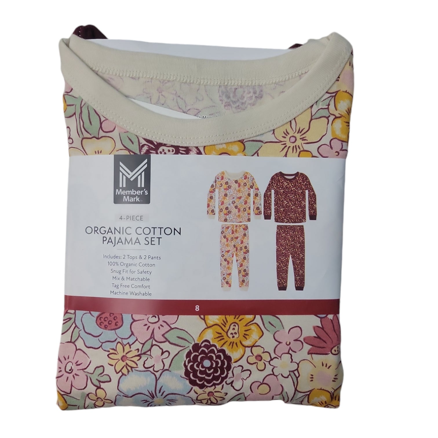 Member's Mark Toddler & Girls 4-Piece Organic Cotton Pajama Set