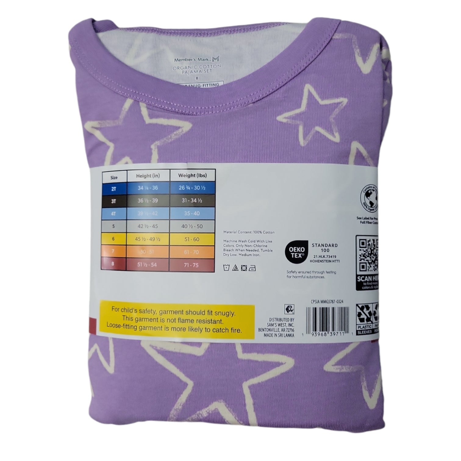 Member's Mark Toddler & Girls 4-Piece Organic Cotton Pajama Set