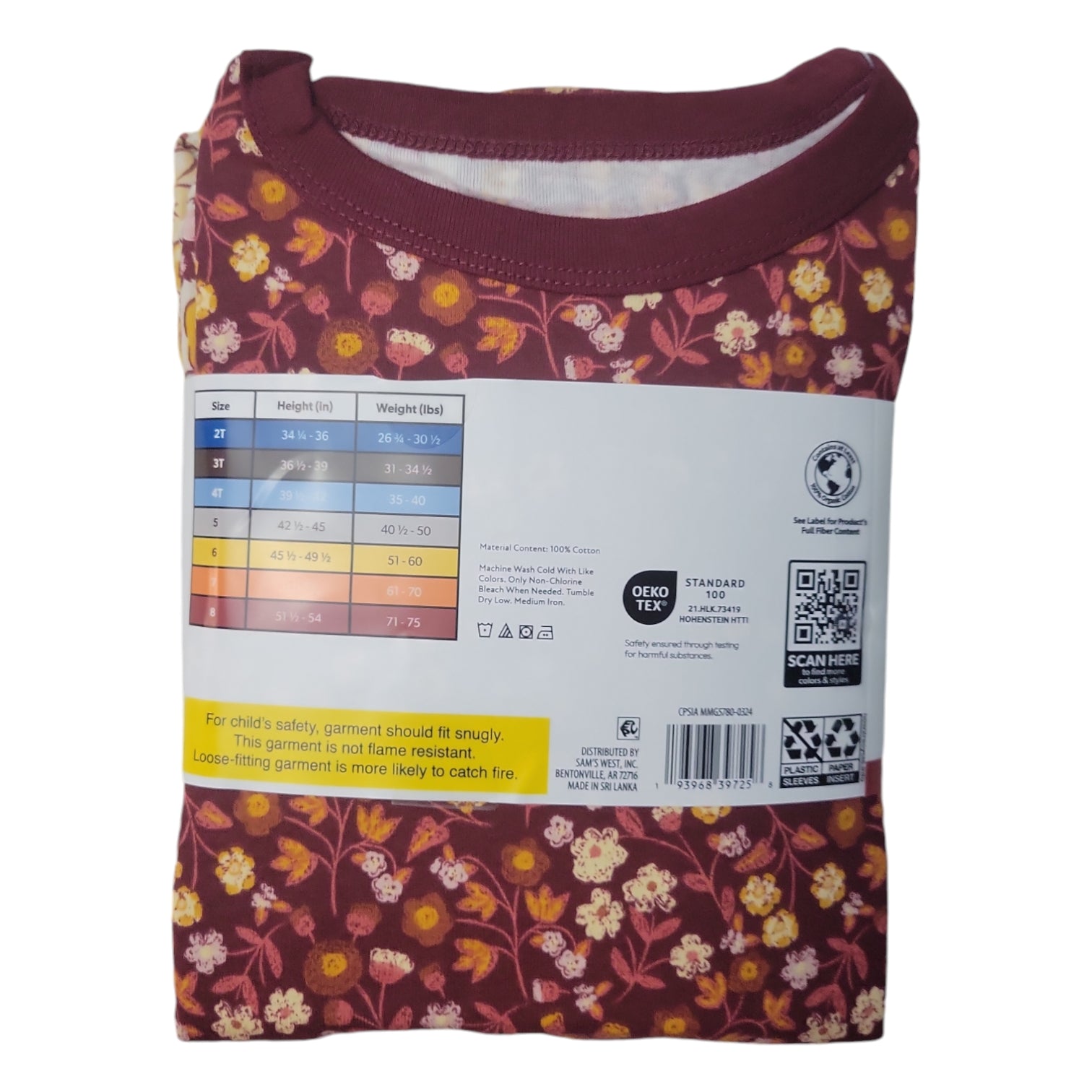 Member's Mark Toddler & Girls 4-Piece Organic Cotton Pajama Set