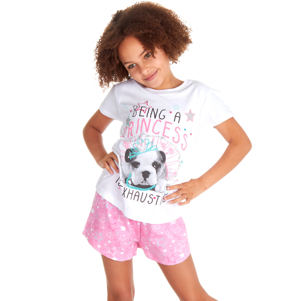 Girls Short Pyjamas Kids Jersey Summer Short Sleeved Pyjama Set Nightwear PJs UK