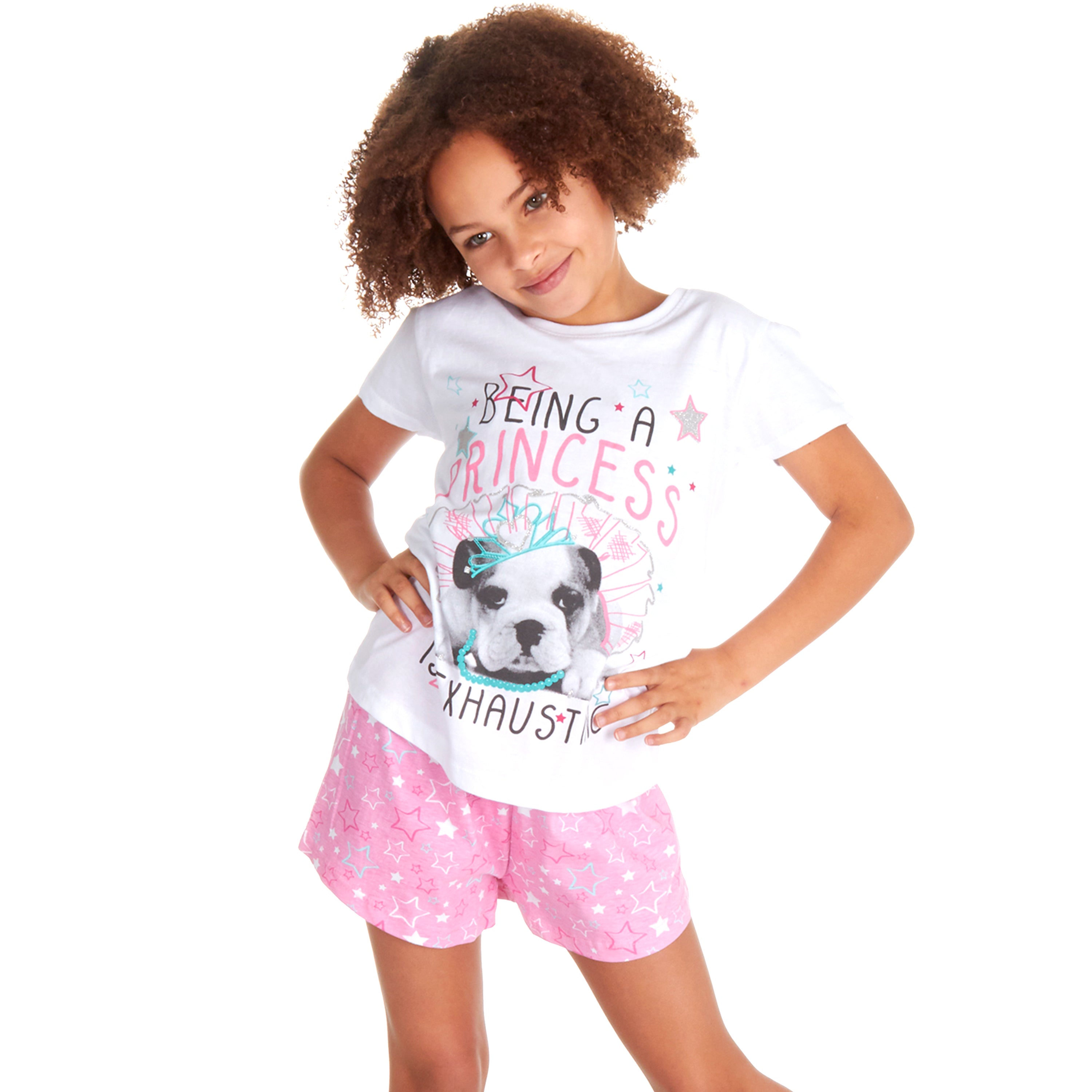 Girls Short Pyjamas Kids Jersey Summer Short Sleeved Pyjama Set Nightwear PJs UK