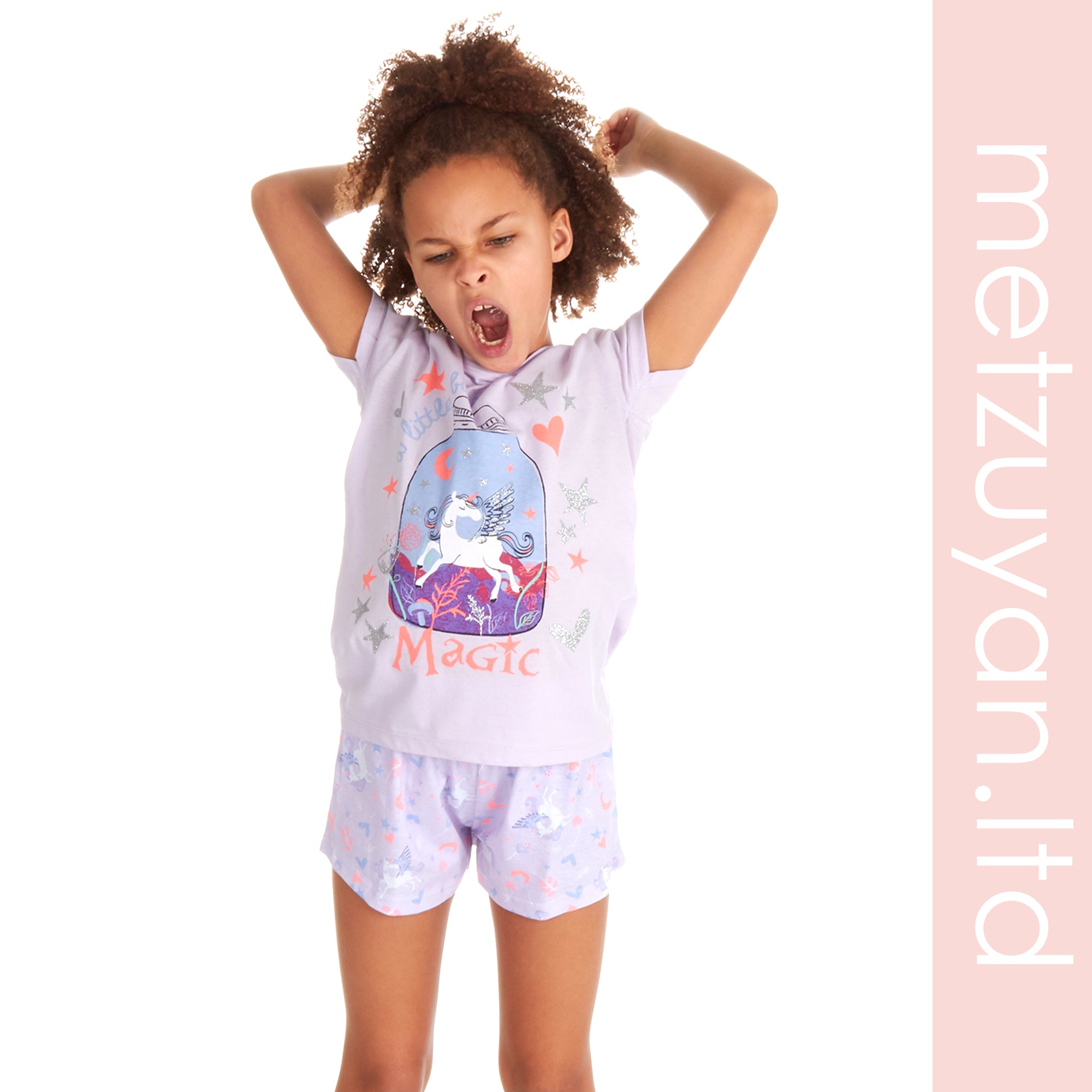 Kids Girls Shorty Pyjamas 2 Piece Pyjama Set 100% Cotton Short Sleeve 2-13 Years