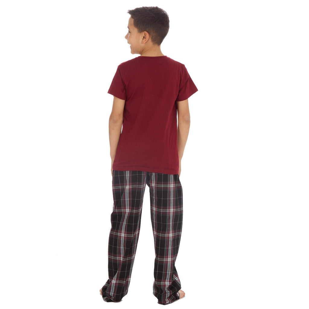 Boys Pyjama Set Short Sleeved T-shirt Woven Long Bottoms PJs 9 10 11 12 13 Years