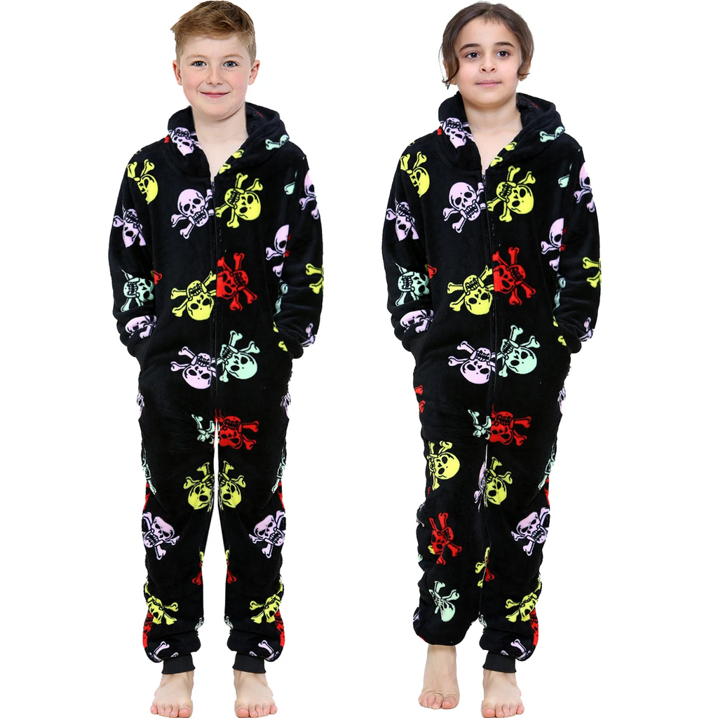 A2Z 4 Kids Girls Boys Fun Skull Print One Piece Black & Multi Pyjama Sets