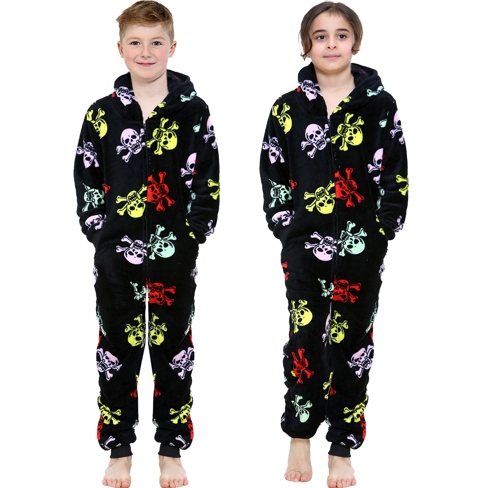 A2Z 4 Kids Girls Boys Fun Skull Print One Piece Black & Multi Pyjama Sets