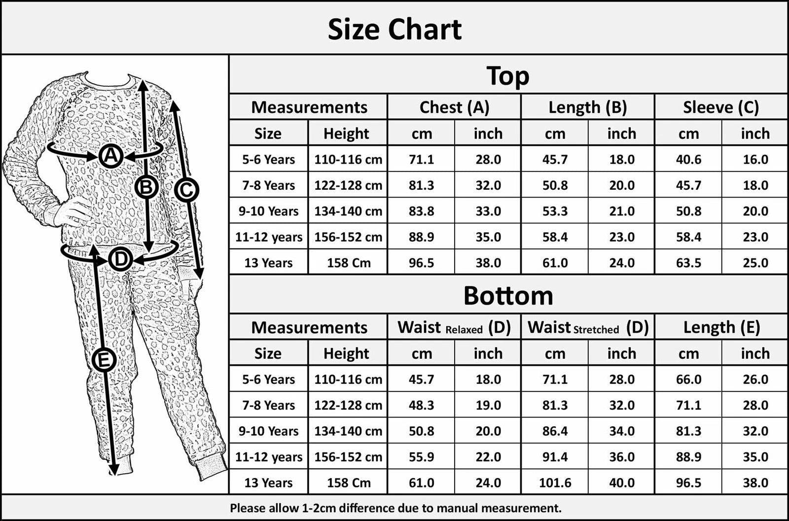 Kids Girls Boys Pyjamas Leopard PJs Soft Fleece 2 Piece Flannel Set Lounge Suit