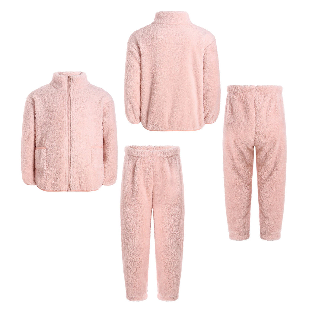 Unisex Kids Outfit Warm Pajama Zipper Set Soft Nightwear Stand Collar Casuai