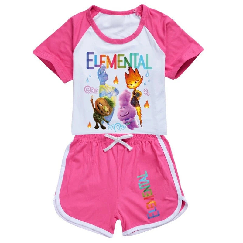 Shorts T-Shirt Set Kids PJ'S Loungewear Tracksuit New Elemental Girls-
