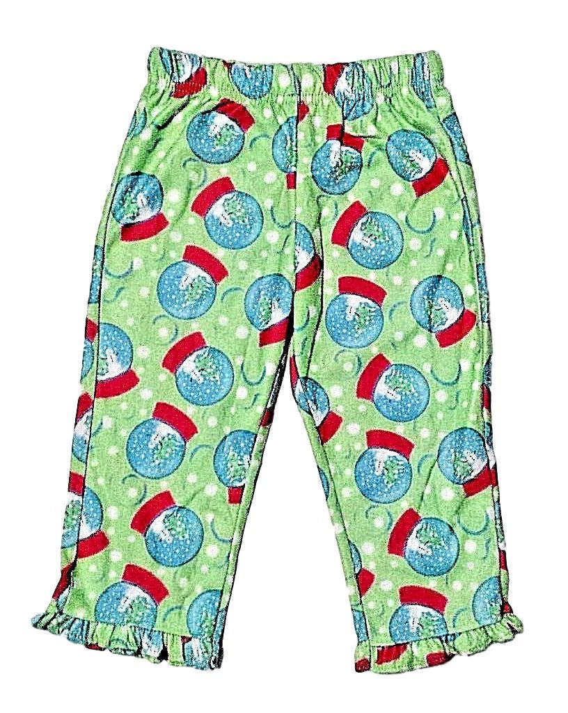 Snowglobe Flannel Christmas Pajamas Girls Warm Winter Sleepwear Green Sz 2T 3T