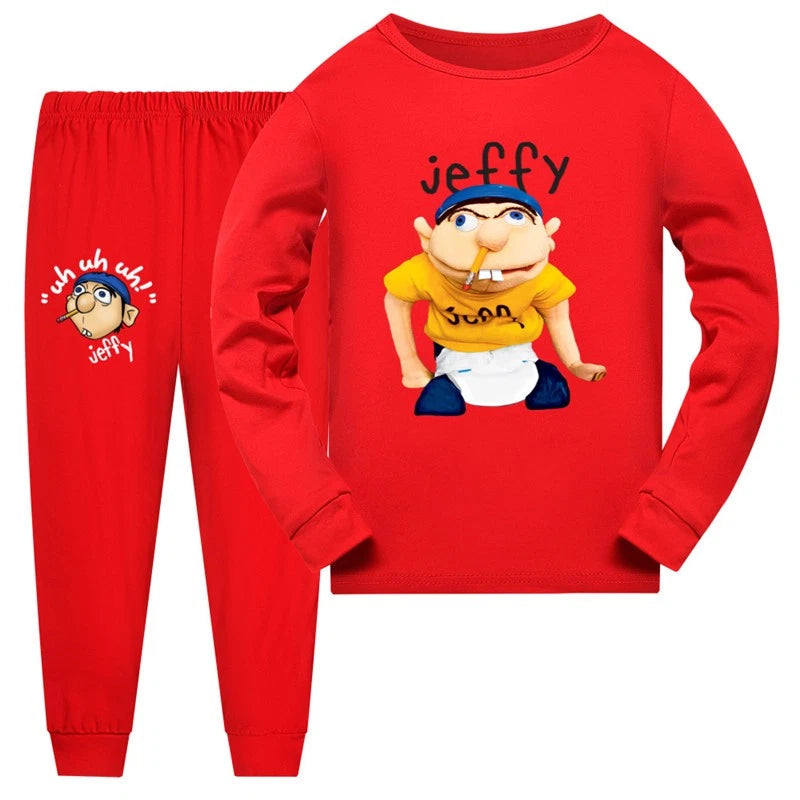 T-Shirt + Trousers Pj Sleepwear Nightwear Outfits New Boys Girls Jeffy Long Sleeve-