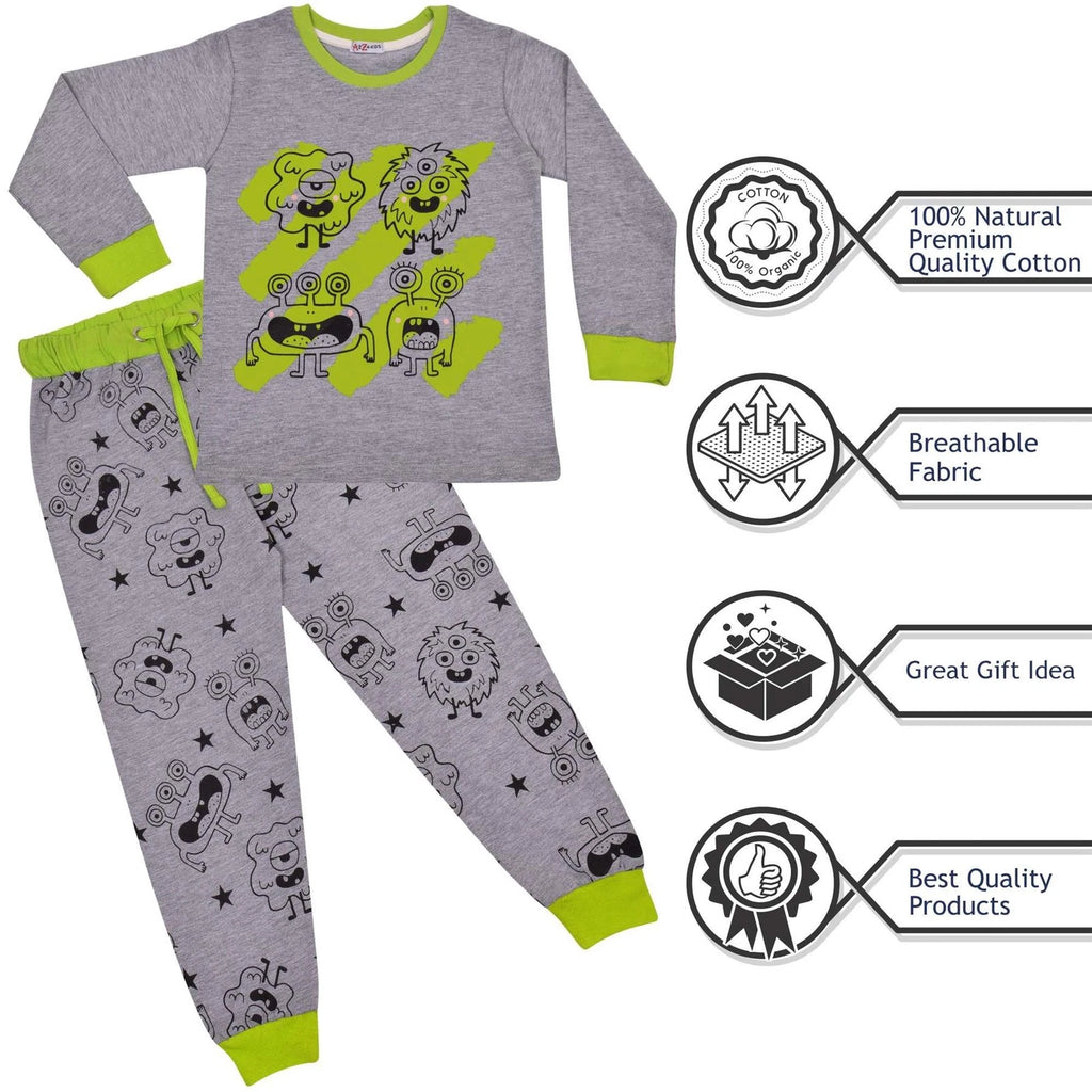 Kids Girls Boy Monster Pyjamas Children Grey 2 Piece Cotton Set