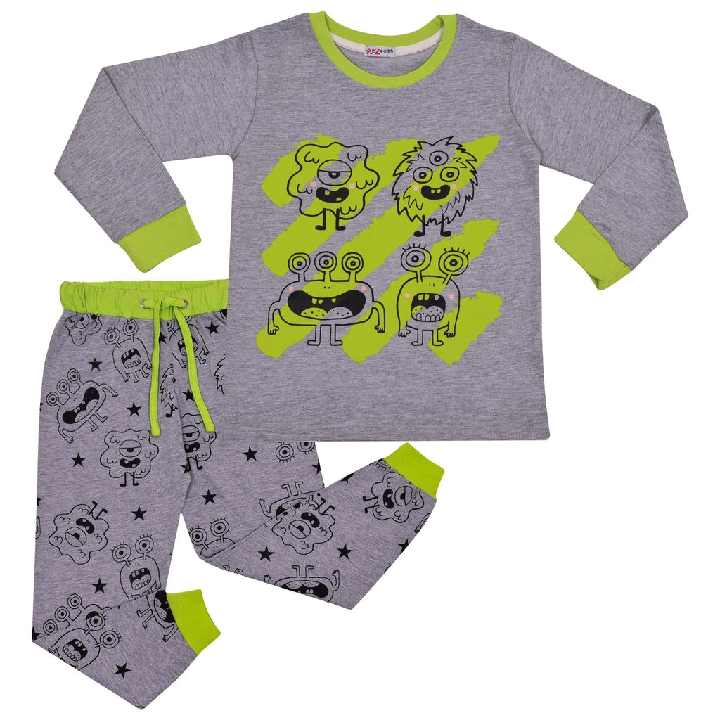 Kids Girls Boy Monster Pyjamas Children Grey 2 Piece Cotton Set