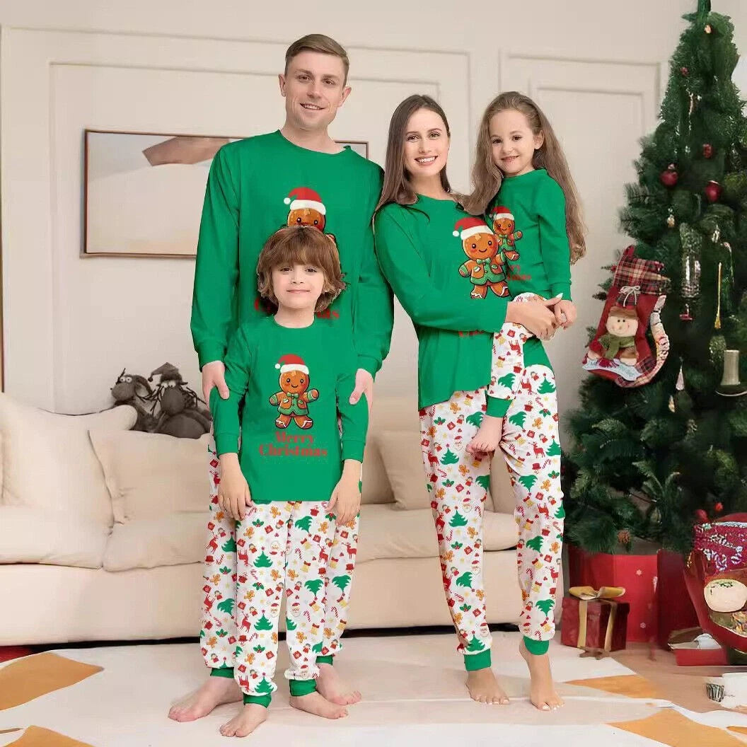 Christmas Family Matching Pyjamas Adult Kids Baby Gingerbread Man Nightwear Set