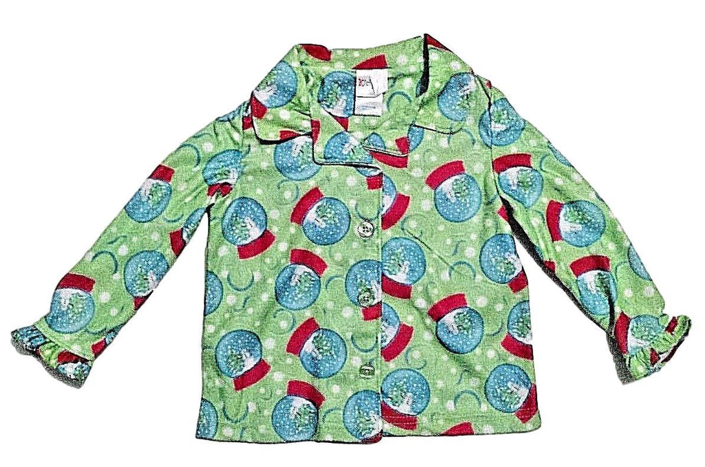 Snowglobe Flannel Christmas Pajamas Girls Warm Winter Sleepwear Green Sz 2T 3T