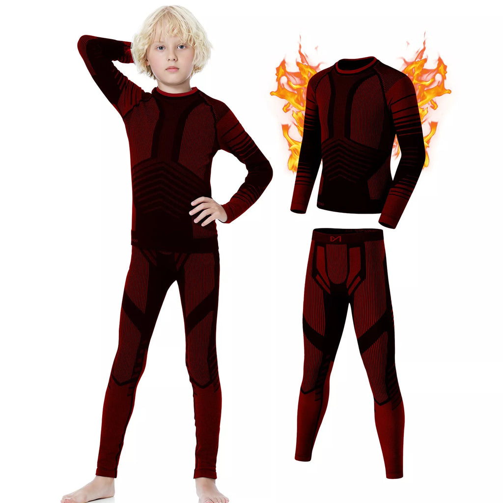 Kids Thermal Underwear Set Soft Fleece Lined Long Johns Warm Baselayer For Ski