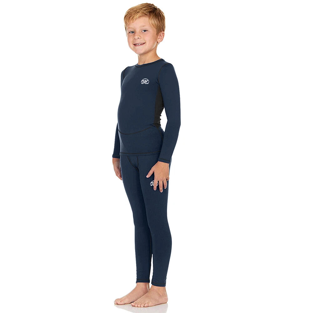 Kids Thermal Underwear Set Soft Fleece Lined Long Johns Warm Baselayer For Ski