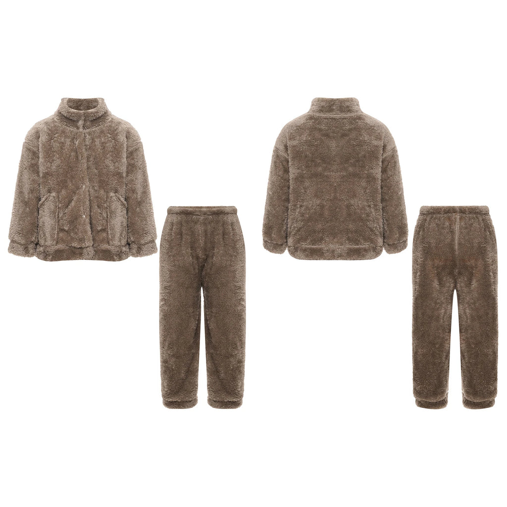 Girl Boy Sleepwear Zipper Pajamas Set Elastic Loungewear Outerwear Nightwear