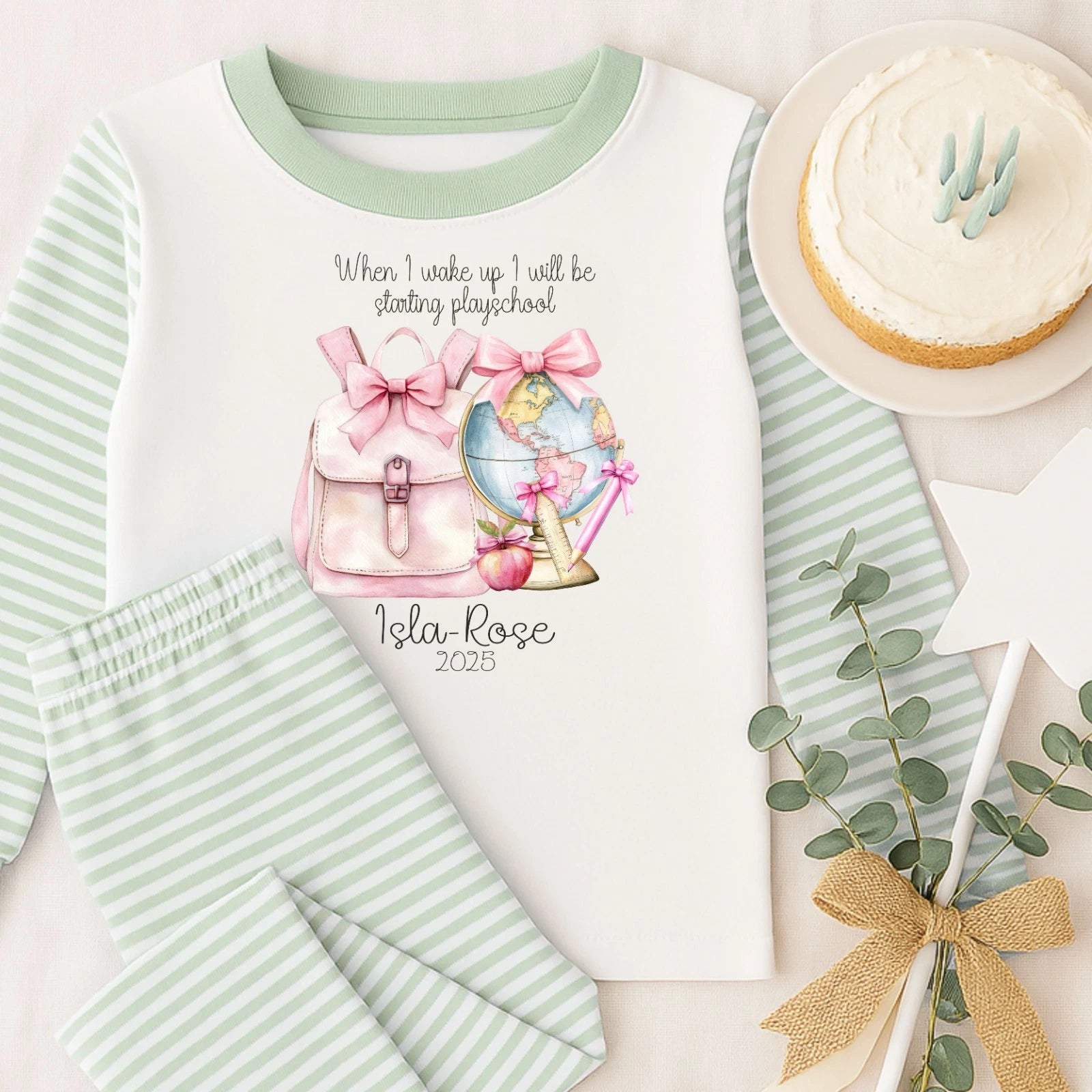 Personalised When I Wake Up I Will Be Starting School Nursery Bows, Girl Pyjamas