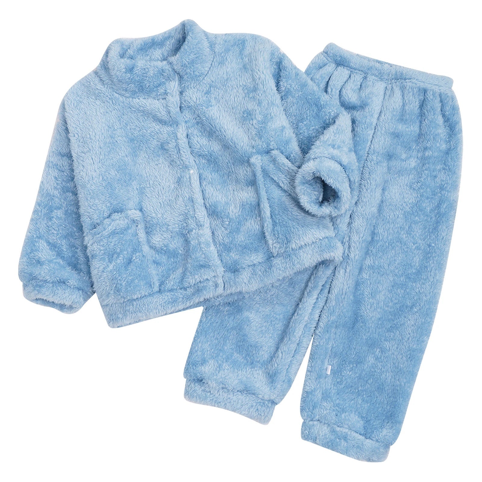 Girl Boy Sleepwear Faux Fur Pajamas Set Trousers Loungewear Buttons Pants Soft
