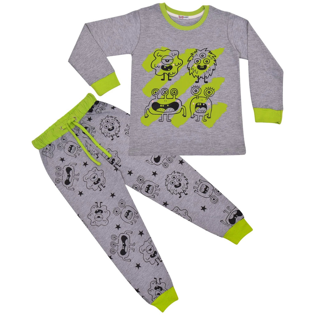 Kids Girls Boy Monster Pyjamas Children Grey 2 Piece Cotton Set