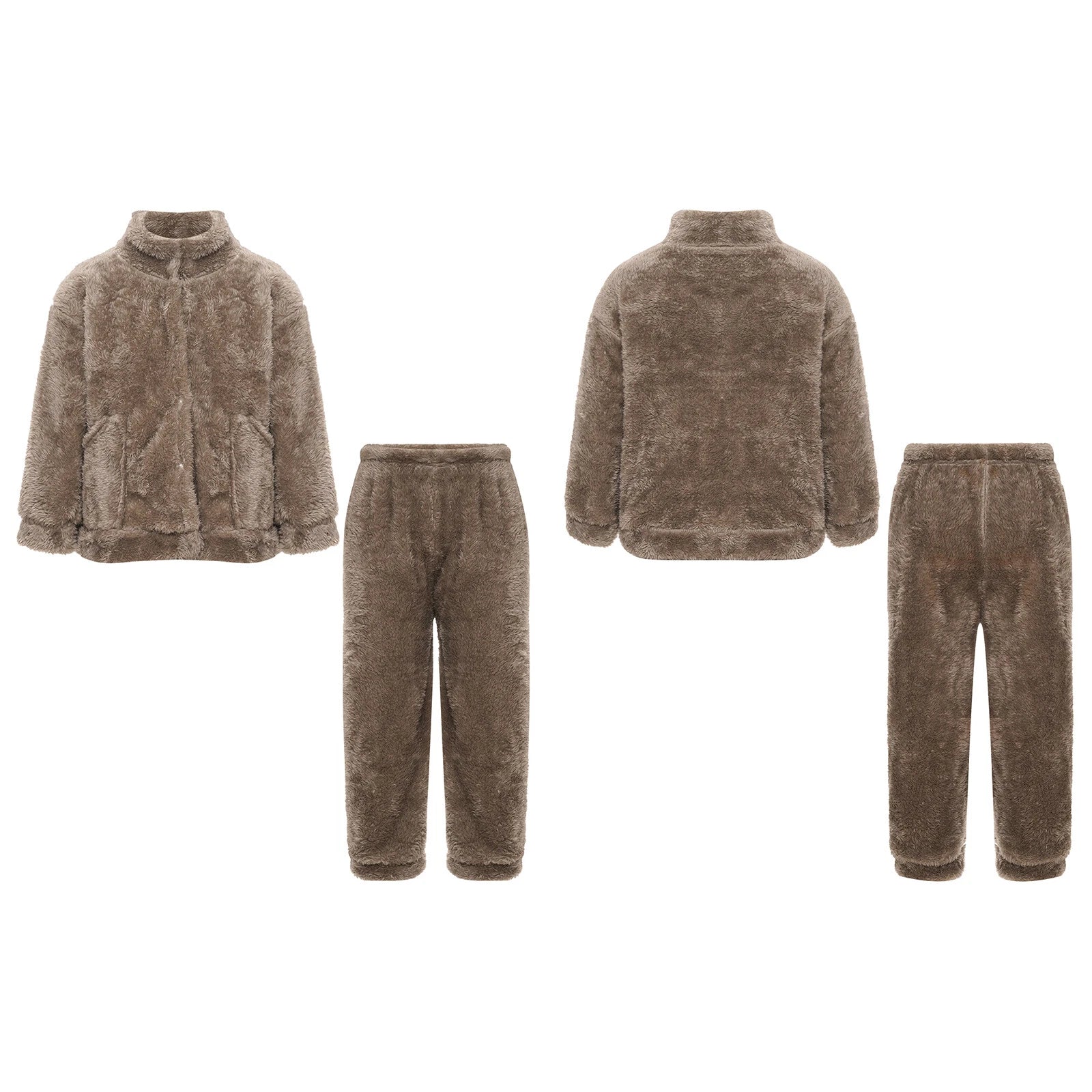 Girl Boy Sleepwear Faux Fur Pajamas Set Trousers Loungewear Buttons Pants Soft