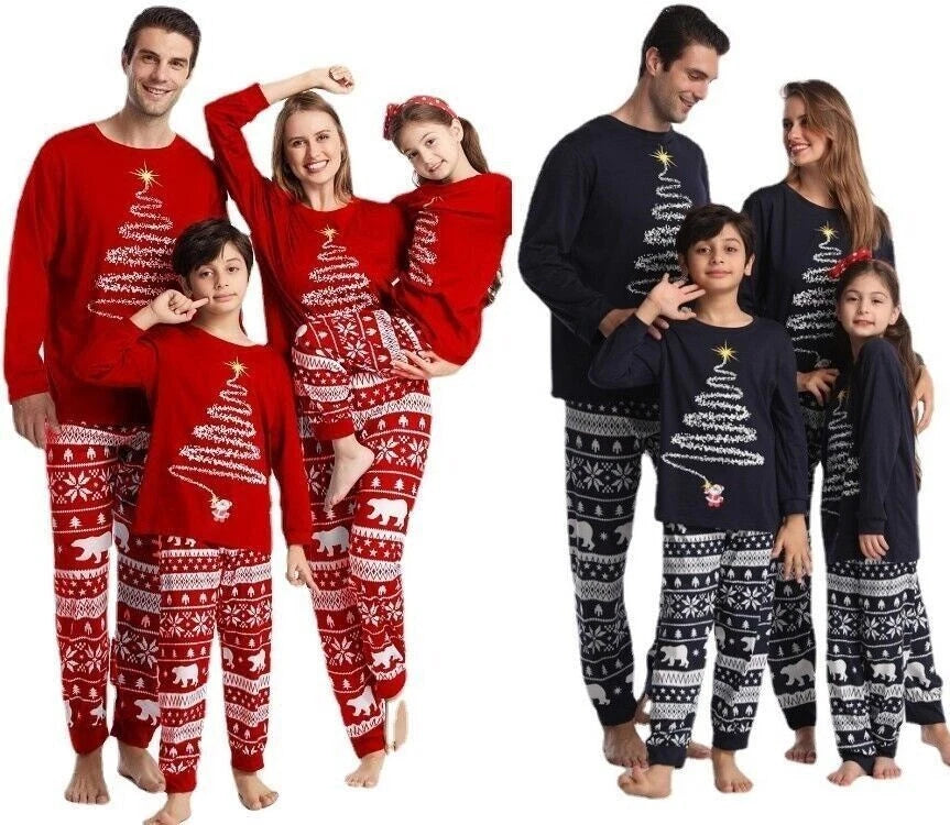 Family Matching Christmas Pyjamas Adult Kids Xmas Nightwear Pajamas Pjs Set
