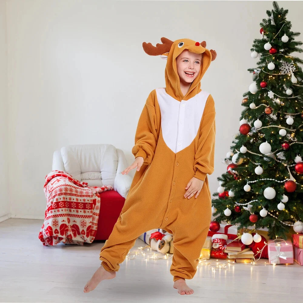 Kids Reindeer Unisex Pajamas Christmas Cosplay Costume Winter One-piece Honewear