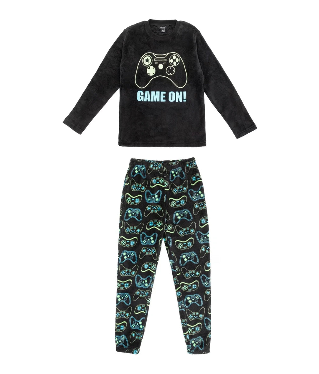 Boys Kids GAMING SOFT FLEECE PYJAMAS GAMER Top & Pants Pjs Set 6-15 Yrs