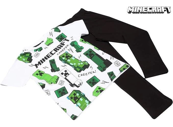 minecraft Boys Pyjamas Pjs Nightwear Creeper Gaming Gamer Kids Trousers Top