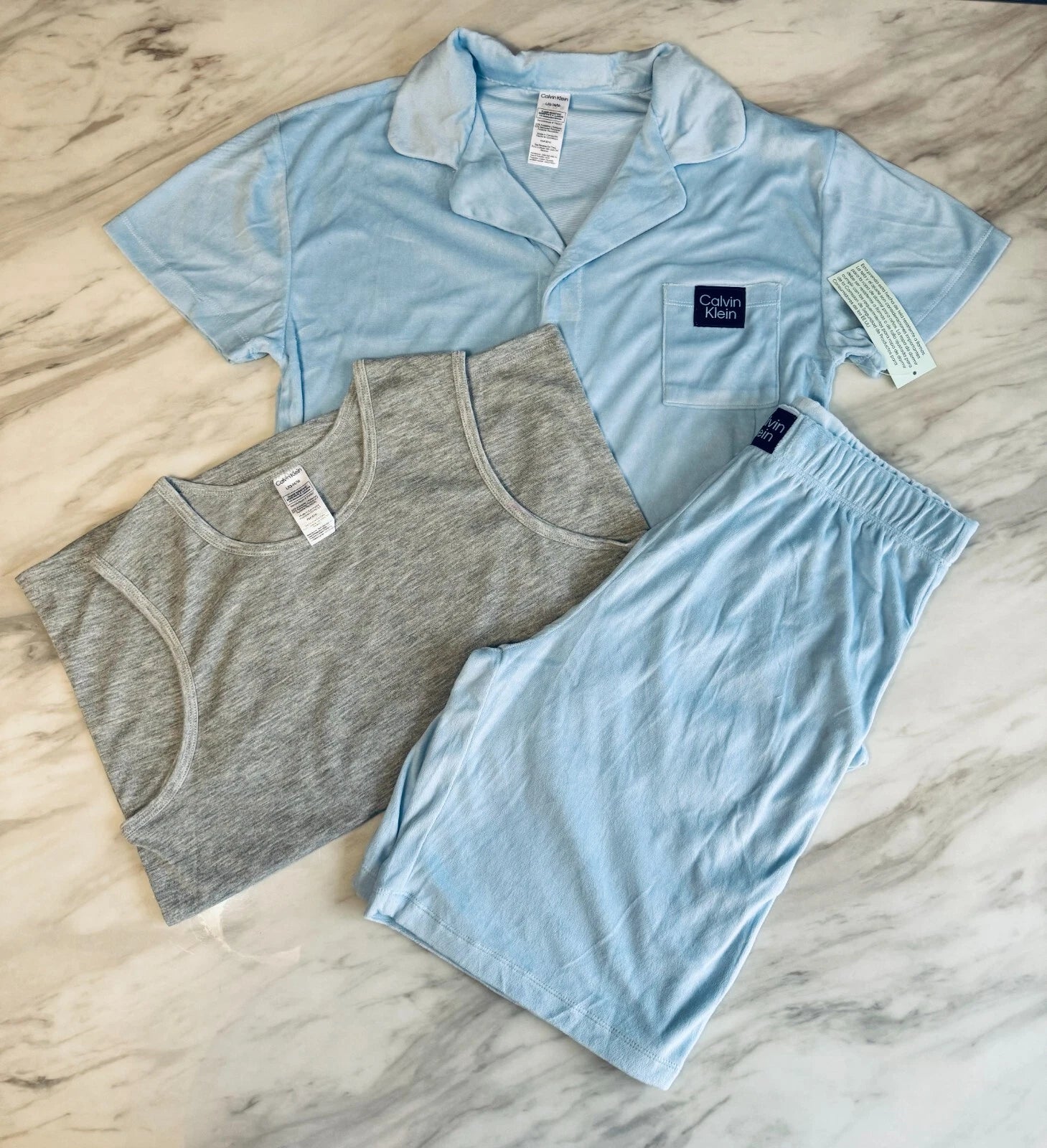 Ck Calvin Klein-Boys Short Sleeve Button-down Shirt and Shorts Pajama Set 3 NEW