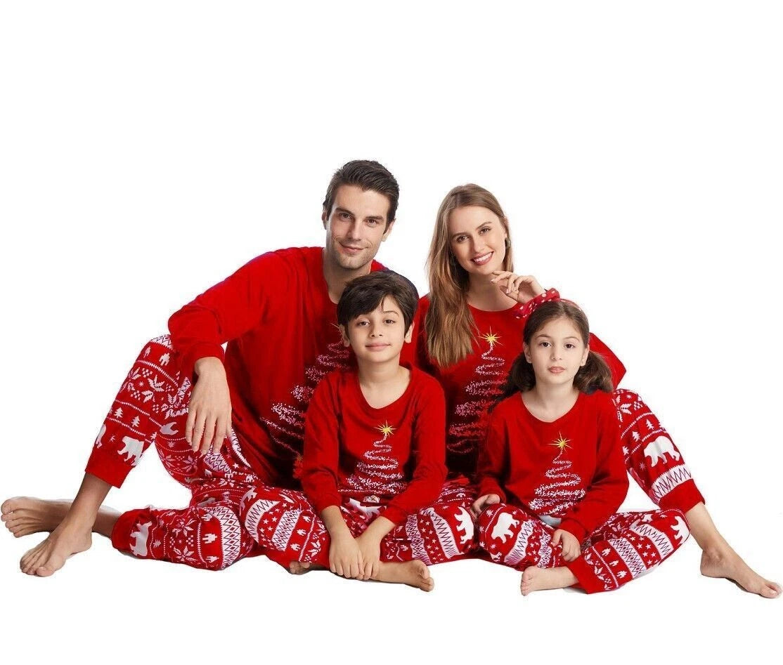 Family Matching Christmas Pyjamas Adult Kids Xmas Nightwear Pajamas Pjs Set
