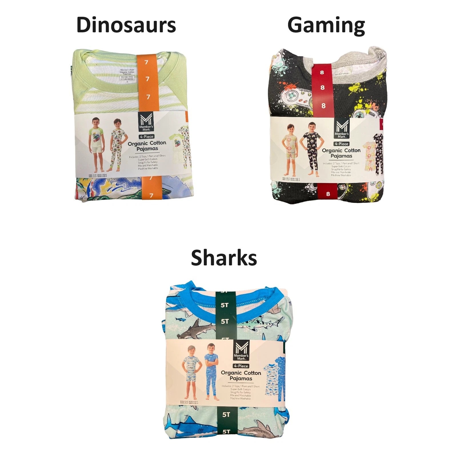 Member's Mark Boys 4 Piece Super Soft Organic Cotton Pajama Set