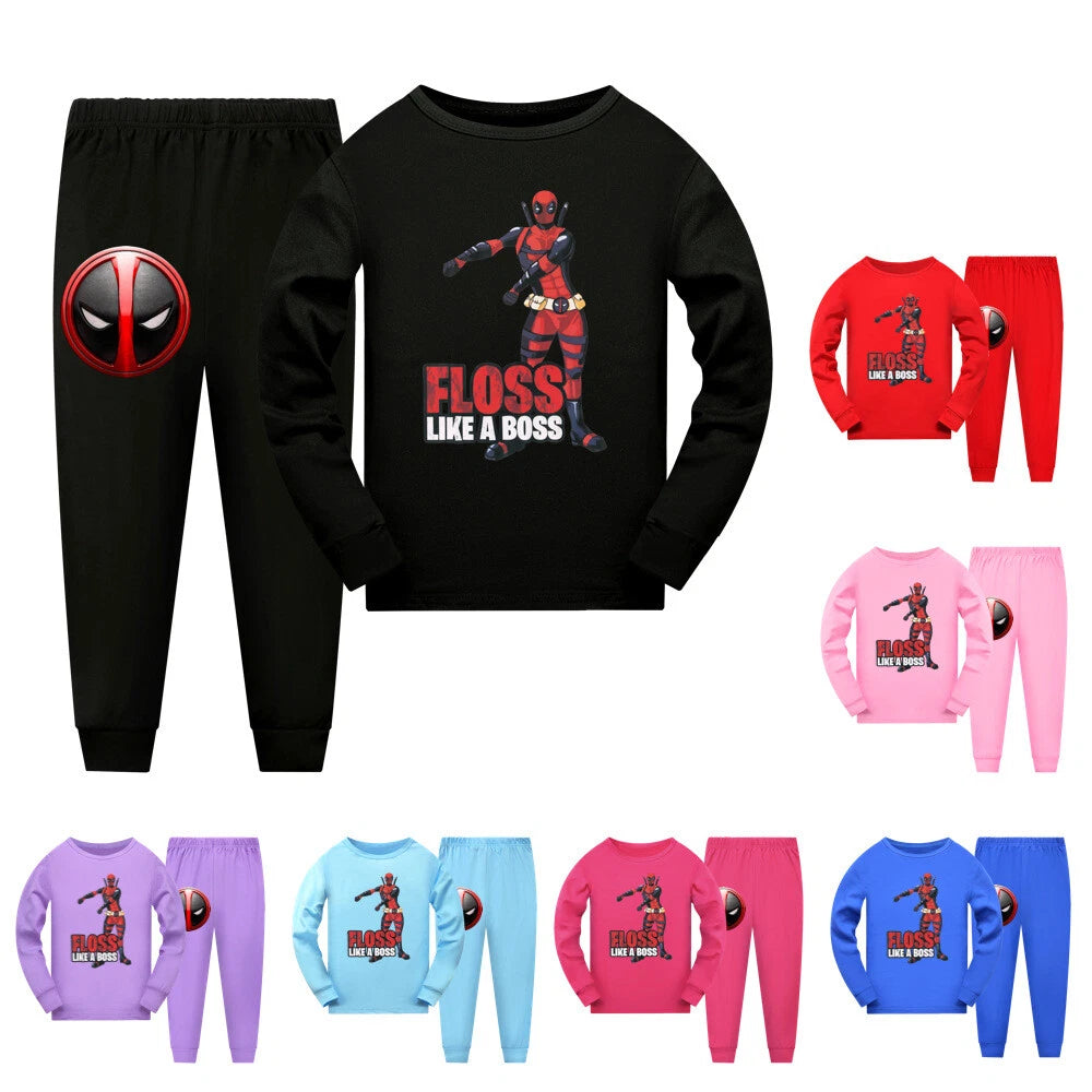 New Boy Deadpool Children's Casual Long Sleeve T-shirt Pajama Pants Set Gift