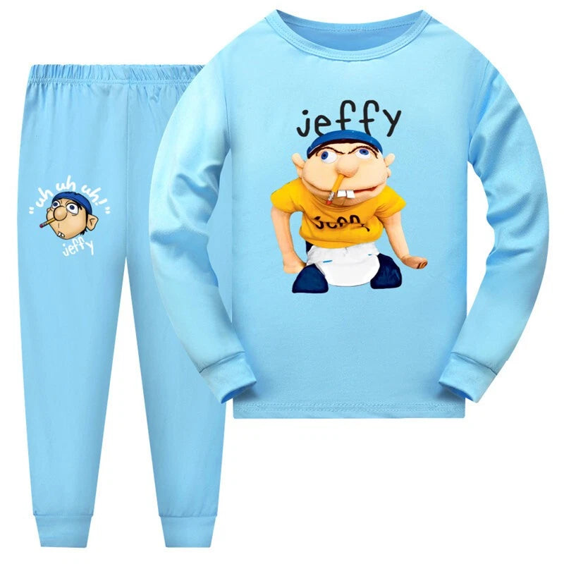 T-Shirt + Trousers Pj Sleepwear Nightwear Outfits New Boys Girls Jeffy Long Sleeve-