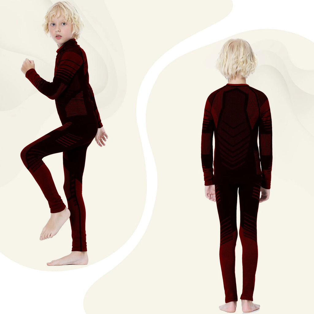 Kids Thermal Underwear Set Soft Fleece Lined Long Johns Warm Baselayer For Ski