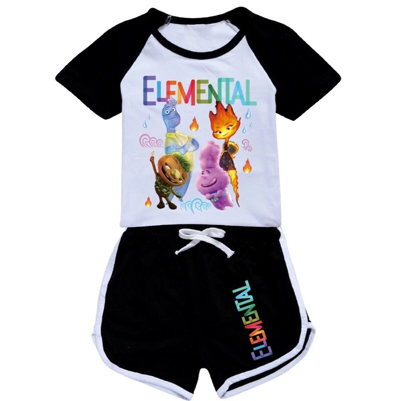 Shorts T-Shirt Set Kids PJ'S Loungewear Tracksuit New Elemental Girls-