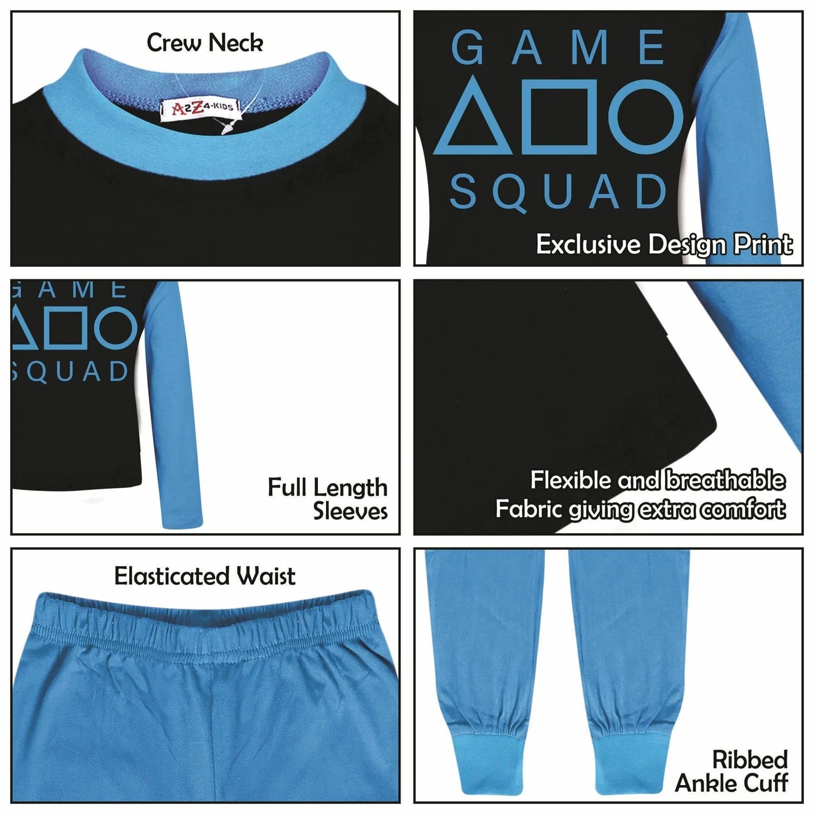 Kids Boys Girls Game Squad Cosplay Pyjamas Blue Sleepwear Children PJs Set