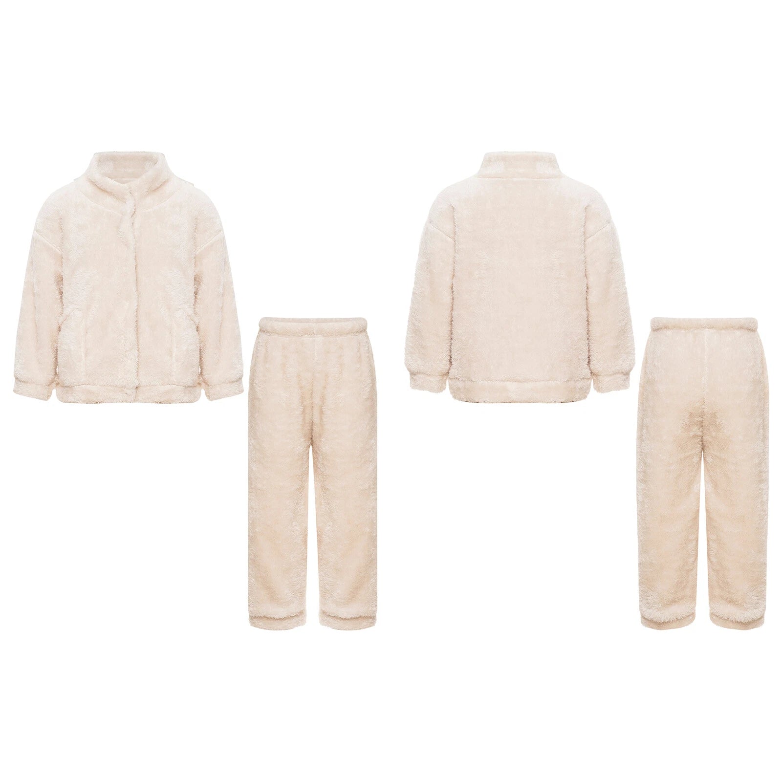 Girl Boy Sleepwear Faux Fur Pajamas Set Trousers Loungewear Buttons Pants Soft