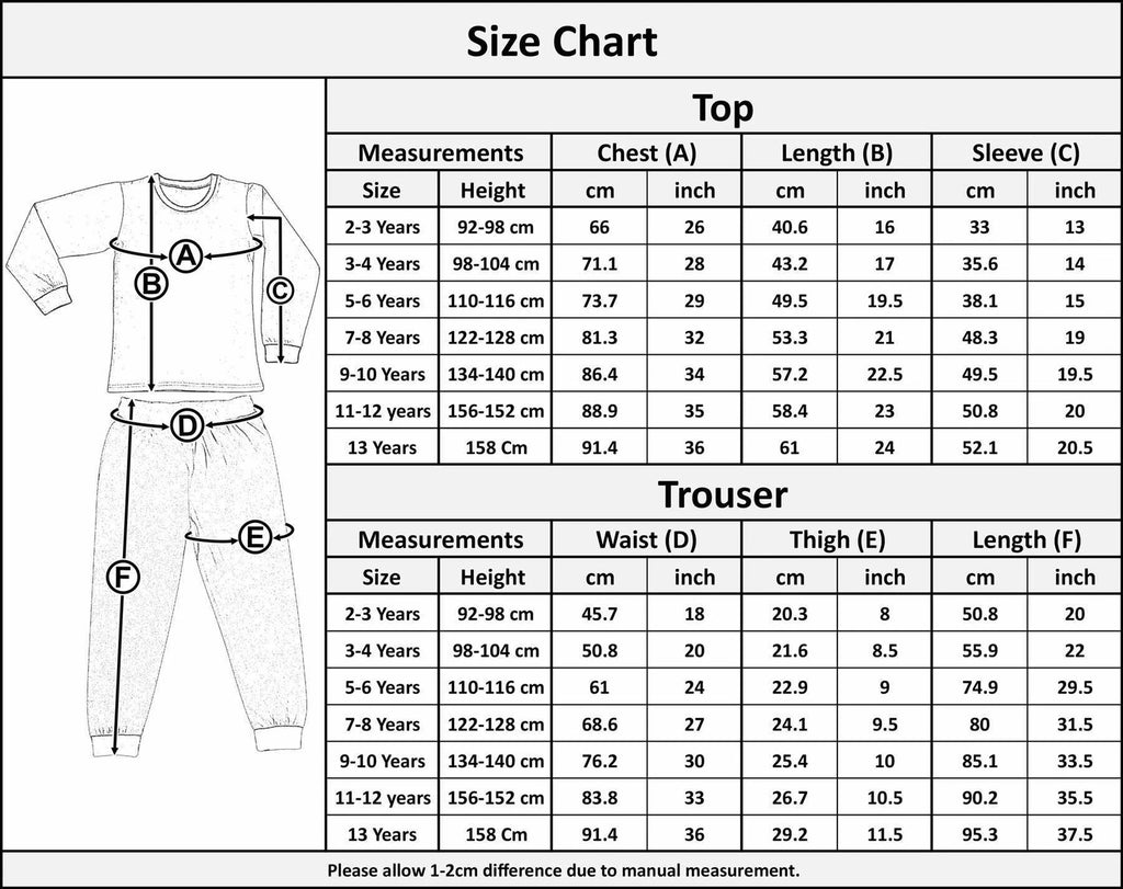 Kids Boys Girls Pyjamas Tractor Contrast Top Bottom Sleepwear Set Age 2-13 Years