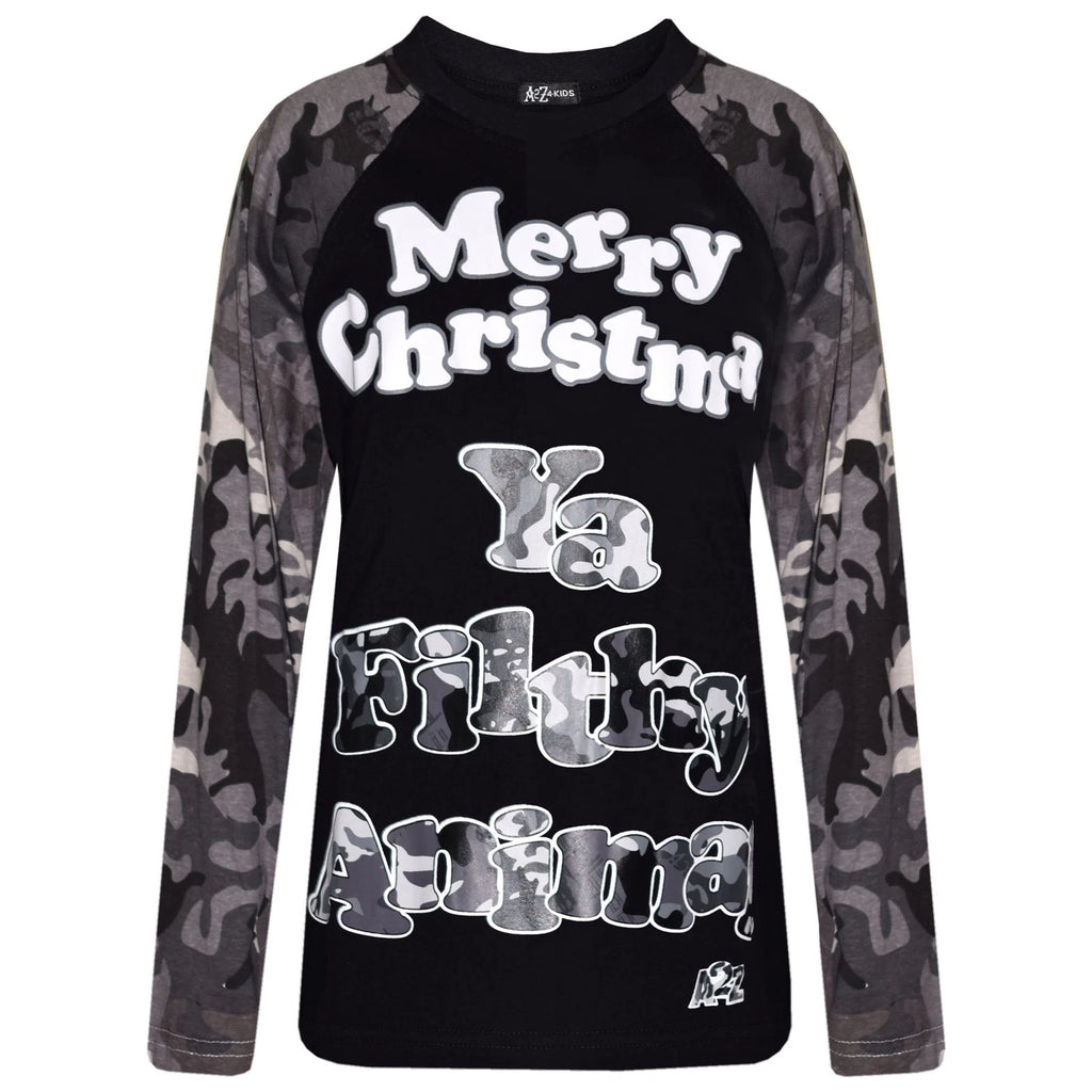Kids Girls Boys Camo Charcoal Print PJ S YA FILTHY Christmas Pyjamas Sets