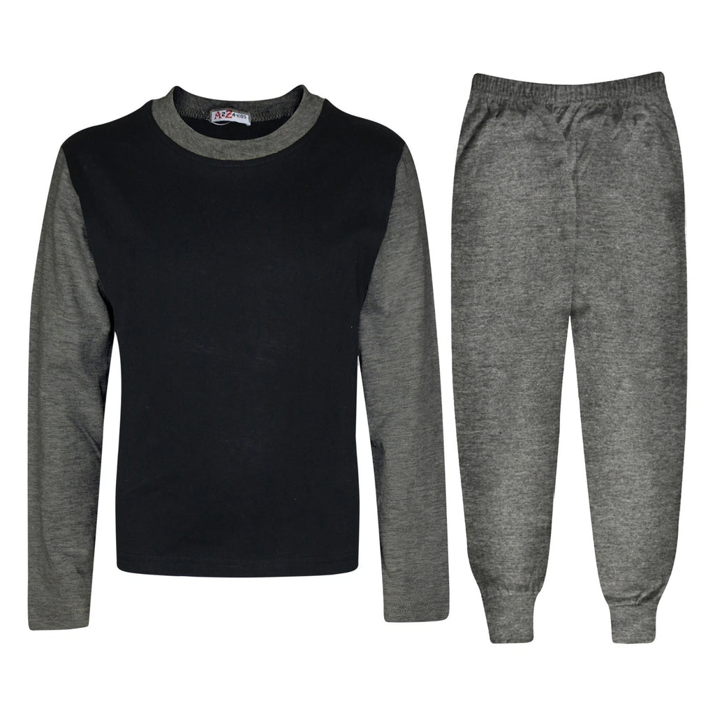 Kids Boys Girls Contrast Color Pjs Plain Stylish Pyjamas Set New Age 2-13 Years