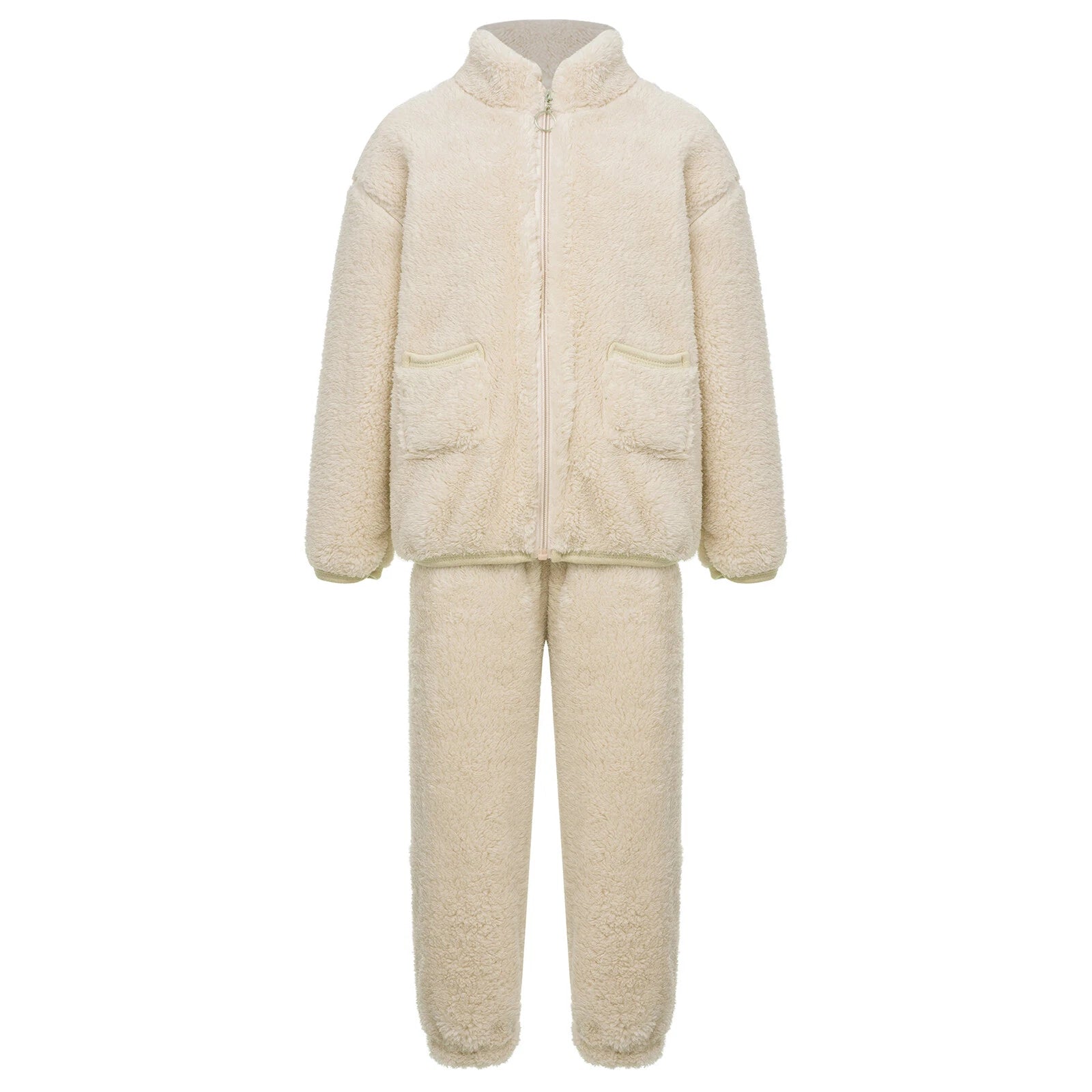 Unisex Kids Outfits Winter Set Warm Sleepwear Solid Color Elastic Waistband