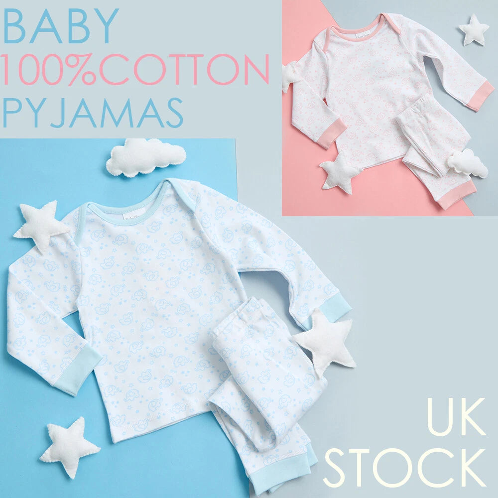 Baby Pyjamas 0-6 6-12 12-18 18-24 Months 2 Piece Pyjama Set 100% Cotton Long UK