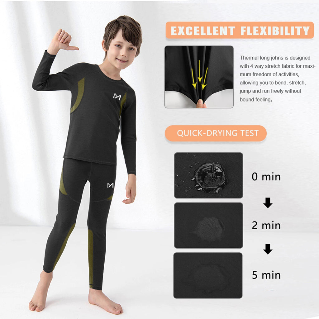 Kids Thermal Underwear for Boys, Long Johns Fleece Lined Set, Shirt & Pants