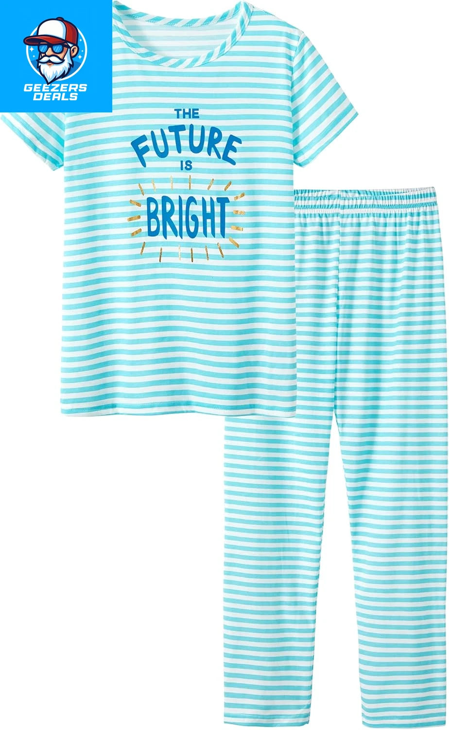 Pajamas for Girls Size 6-16 Pants & Long Sleeve Jammies Glitter Heart & Stripe T