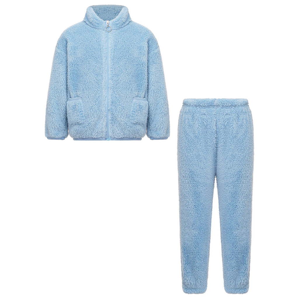 Unisex Kids Sleepwear Long Sleeve Outfits Girls Set Flannel Elastic Waistband