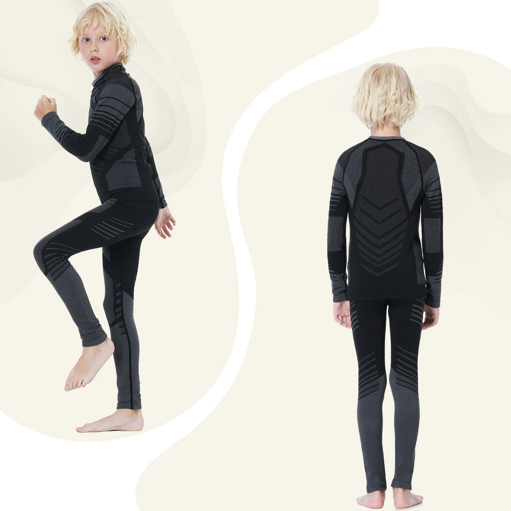 Kids Thermal Underwear Set Soft Fleece Lined Long Johns Warm Baselayer For Ski